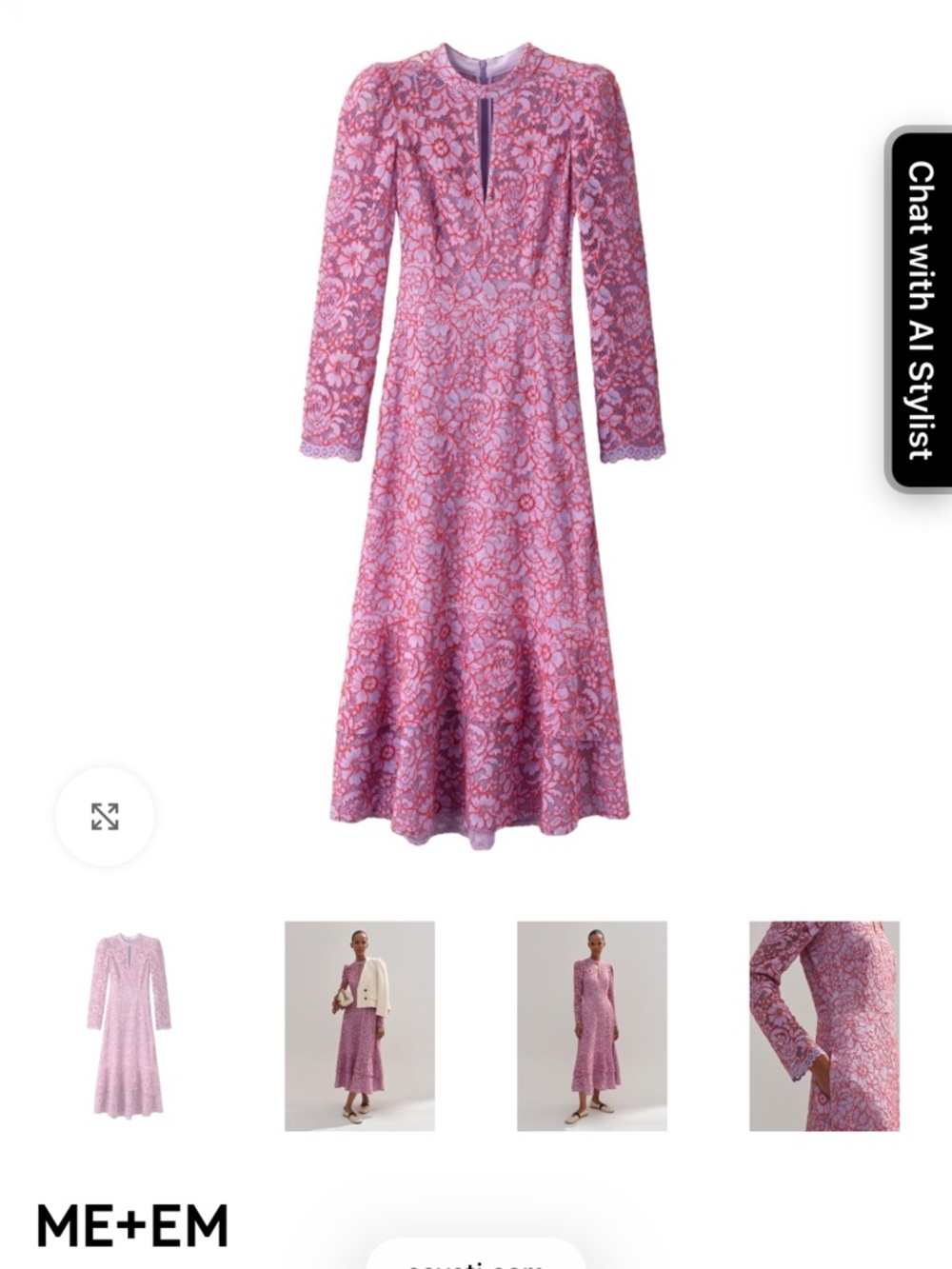 ME+EM Pink Floral Two-Tone Lace Midi Dress